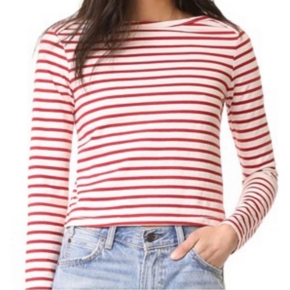 AMO Red and White Striped Breton Cotton Long Sleeve Top